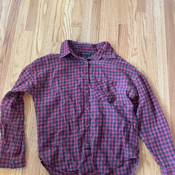 Red Brandy Melville flannel, labeled as OS, best fits XS-M - Picture 2 of 3